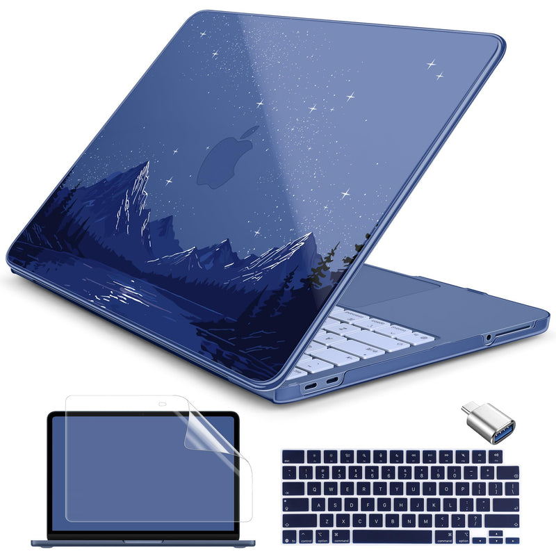 Batianda Case for MacBook Neo 13 Inch 2026 Model A3404, Starry Night Lake | 4-in-1 Laptop Accessories Bundle with Navy Nature Mountain Design, Ultra Slim Hard Shell for Travelers and Outdoor Lovers