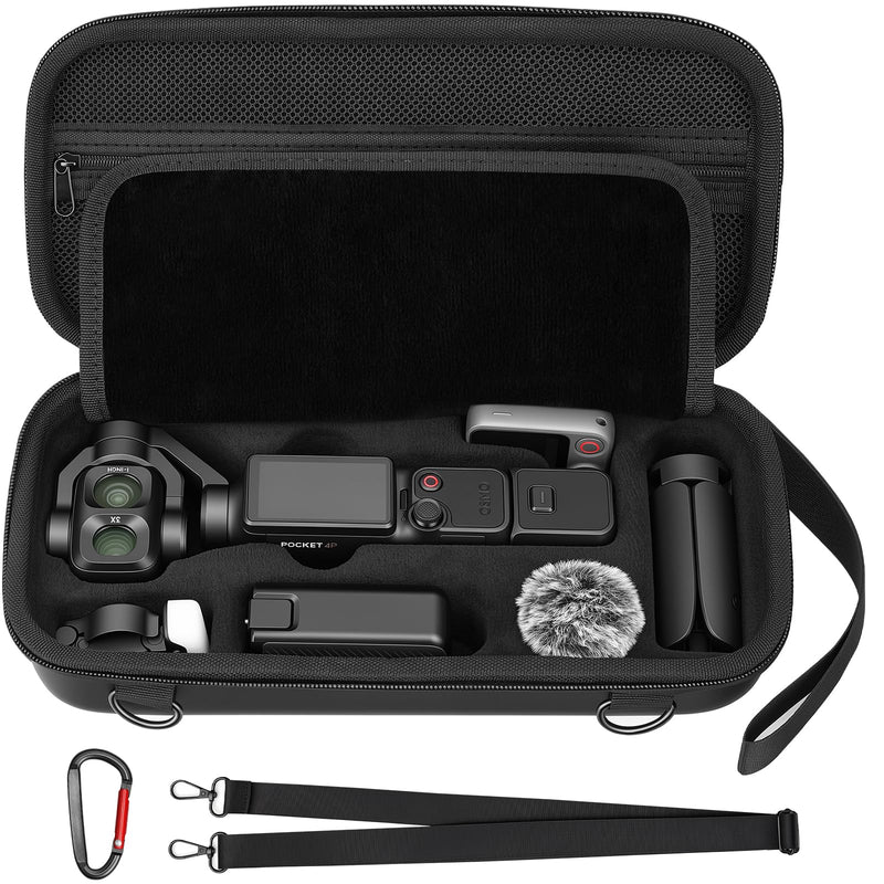 AMAZEAR Carry Case for DJI OSMO Pocket 4P, Pocket 4 Pro Accessories Compact Hard Shell Cover Travel Bag for Pocket4 / Xtra Muse with Shoulder Strap, Storage, Organization, Protection, Black