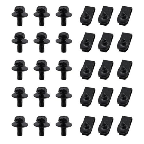 30Pcs U-Nut Clips & Hex Head Automotive Body Fender Bolts Kit, U-clips for Most Cars Fender,Engine Undertray Cover, Engine Cover & Bumper Fender Liner (3 Set) 3