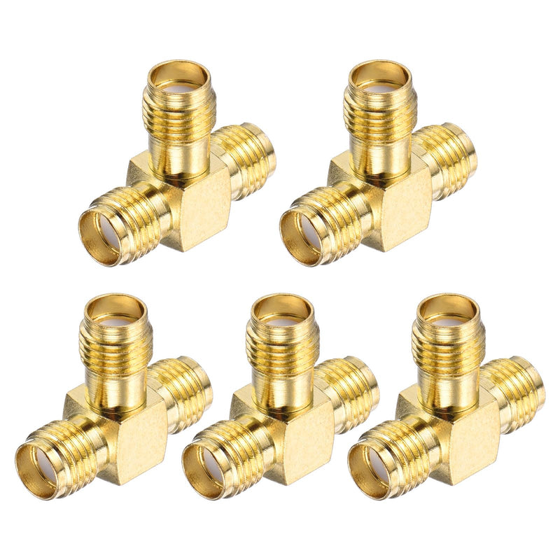 MECCANIXITY 5Pcs 3 Way SMA Splitter Adapter SMA Female to Dual Female Adapter Converter 50 Ohm for Antennas, Signal Monitoring, Test Bench, Router, Car Navigation, Gold