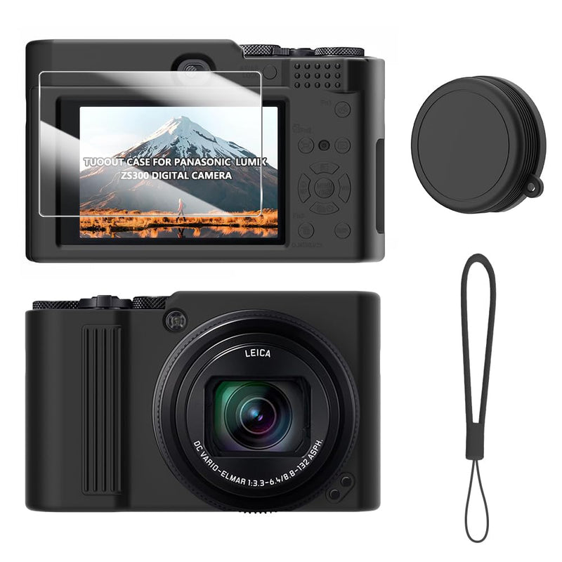 Silicone Case for lumix ZS300-(Black) | for Lumix ZS300 accessories、Protective Cover with 1 Pcs Screen Protectors, Detachable Lens Cover-(Black) Black