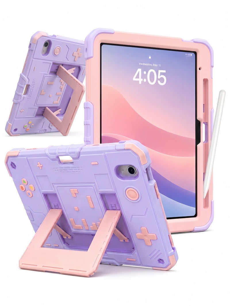 Compatible with iPad (A16) 11th Generation Case 11 Inch 2025, for iPad 10th Generation 10.9 Inch 2022, Silicone Fully-Body Rugged Heavy Duty Shockproof Protective Case with Pencil Holder (Pink/Purple) Pink/Purple