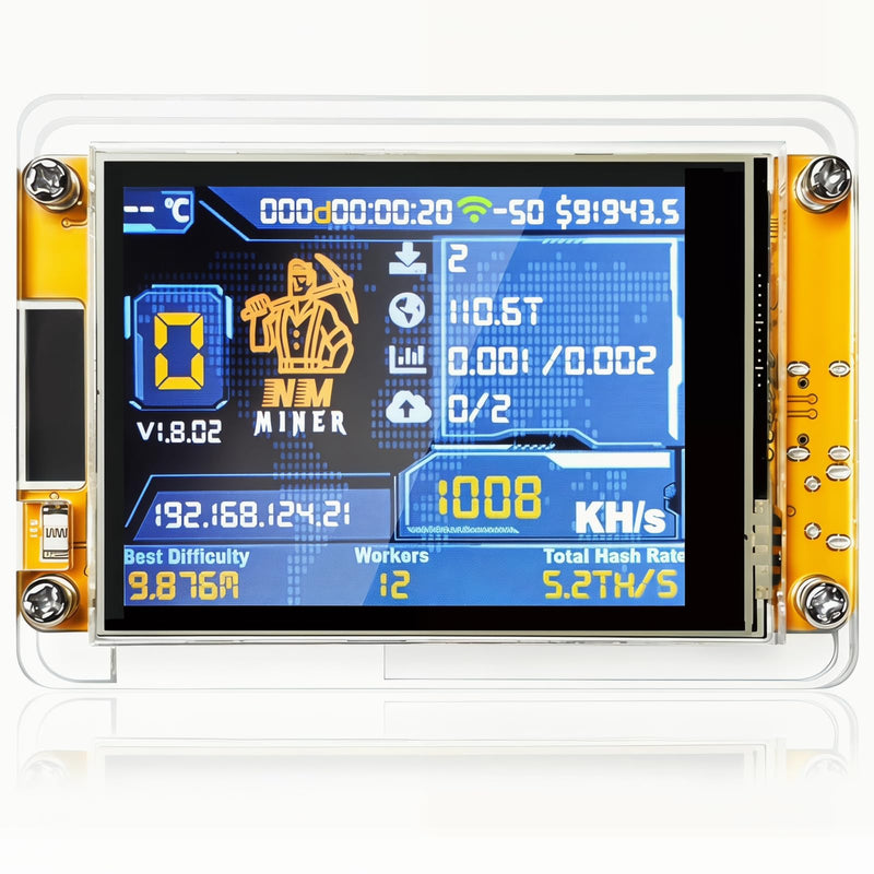 NM Miner Upgrade 1001KH/s Bitcoins Solo Miner with 2.8" Color Display, ESP32-WROOM-32 DIY BTC Lottery Miner for Home Use, High Hashrate Low Power Consumption