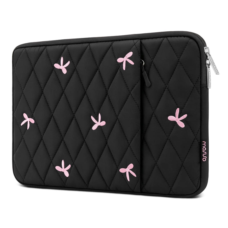 MOSISO Laptop Case 13.3 inch, 13-13.3 inch Laptop Sleeve Bag with Pocket | Compatible with MacBook Neo 13/Air 13.6/Pro 13/14, HP Dell ASUS Lenovo,Rhombus Bowknot Quilted Bag with Vertical Pocket,Black