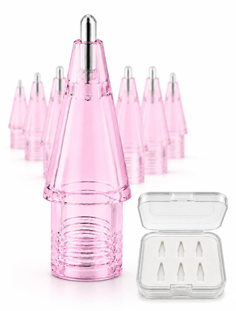 NXVX Replacement Tips for Apple Pencil, Silver Standard, 6-Pack, Pink | Paper-feel needle nib for writing and sketching, wear-resistant metal, fits all generations, clear flip storage case F2 6-Pack Silver Standard Pink