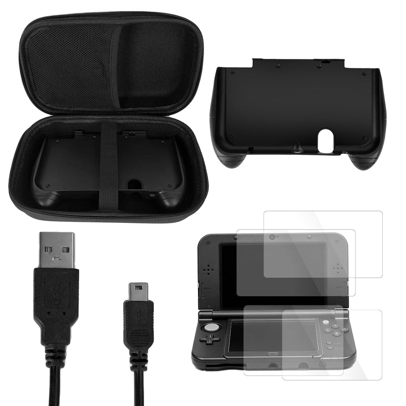 JDGPOKOO 5 in 1 Accessories Kit for New Nintendo 3DS XL/LL 2015, Carrying Case for New 3DS XL/LL, Hand Grip, 2 Set Screen Protectors and Charging Cable Compatible with Nintendo New 3DS‌ XL/LL ONLY