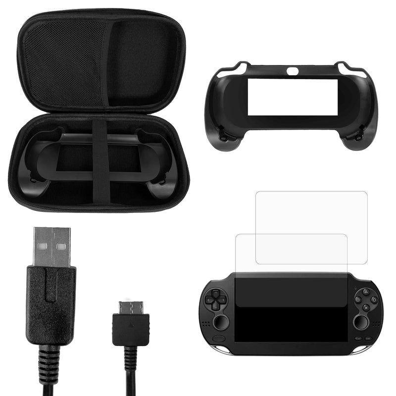 JDGPOKOO 5 in 1 Accessories Kit for PS Vita 1000, Carrying Case for PSV 1000, Hand Grip, 2 Set Screen Protectors and Charging Cable Compatible with PlayStation Vita 1000/PCH-1000 ONLY