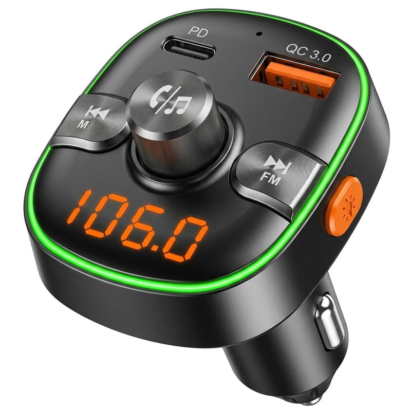 BC60 Bluetooth 5.3 FM Transmitter for Car, PD 30W & QC 3.0 Dual Fast Charging, Hands-Free Calling, Car Battery Voltage Monitor, Ultra-Stable Plug, Crystal Clear Sound