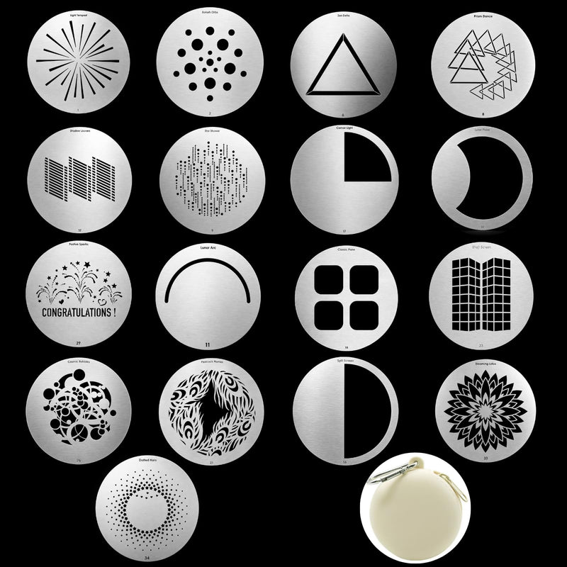 17Pcs 58mm/2.3in Stainless Steel Gobos Kit for Optical Snoot | Heat-Resistant Light Modifier Compitable with Wellmaking etc 58mm/2.3inches Emotion