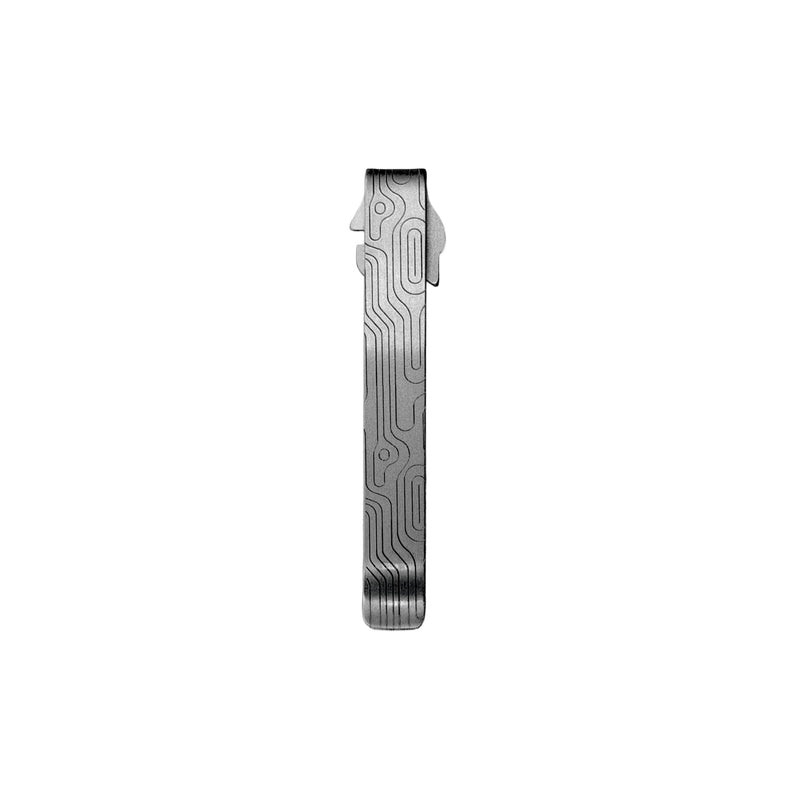 Titanium Pocket Clip compatible with Leatherman ALPHA. Also fits Wave, Wave Plus+, Alpha, Surge & Charge AL, ALX, Ti, XTi. Custom Designs - Quick Release ‘Norwegian Wood Matte’ Norwegian Wood Matte