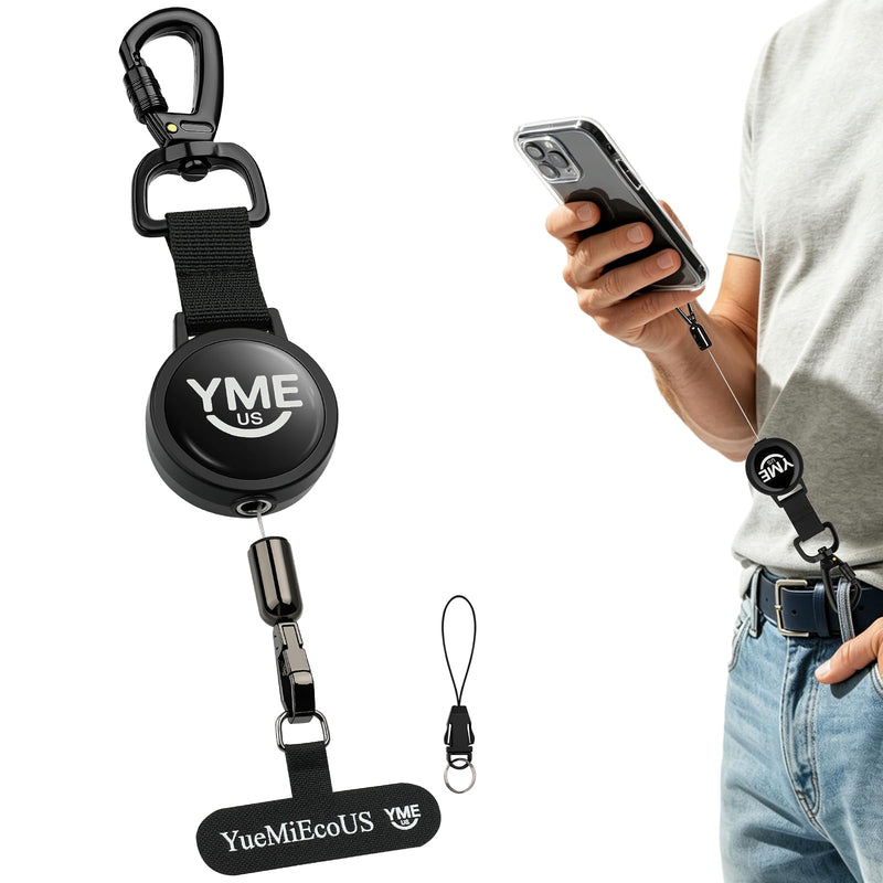 Anti-Theft Retractable Phone Lanyard and Phone Tether, 1 Pack | Triangle locking carabiner, phone strap and universal anchor with 28 in steel cord for travel, hiking, skiing and outdoor use Triangle Black 1