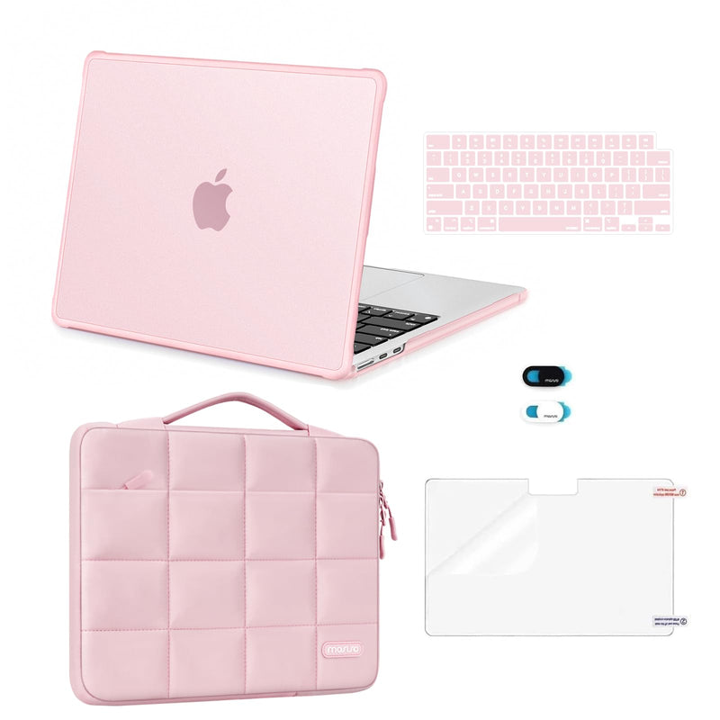 MOSISO Compatible with MacBook Air 13 inch Case M5 2026 M4 M3 M2 2025-2022 | TPU Bumper Hard Shell&Puffy Sleeve Bag&Keyboard Skin&Webcam Cover&Screen Film for MacBook Air 13.6 inch Case, Pink