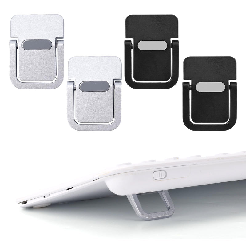 Penitue 4pcs Mini Keyboard Riser, Self-Adhesive Portable Small Laptop Tilt Stand Zinc Alloy Lifter Feet Foldable & Invisible Computer Notebook Holder Leg Lift Accessories for Desk (Silver, Black) Silver, Black 4