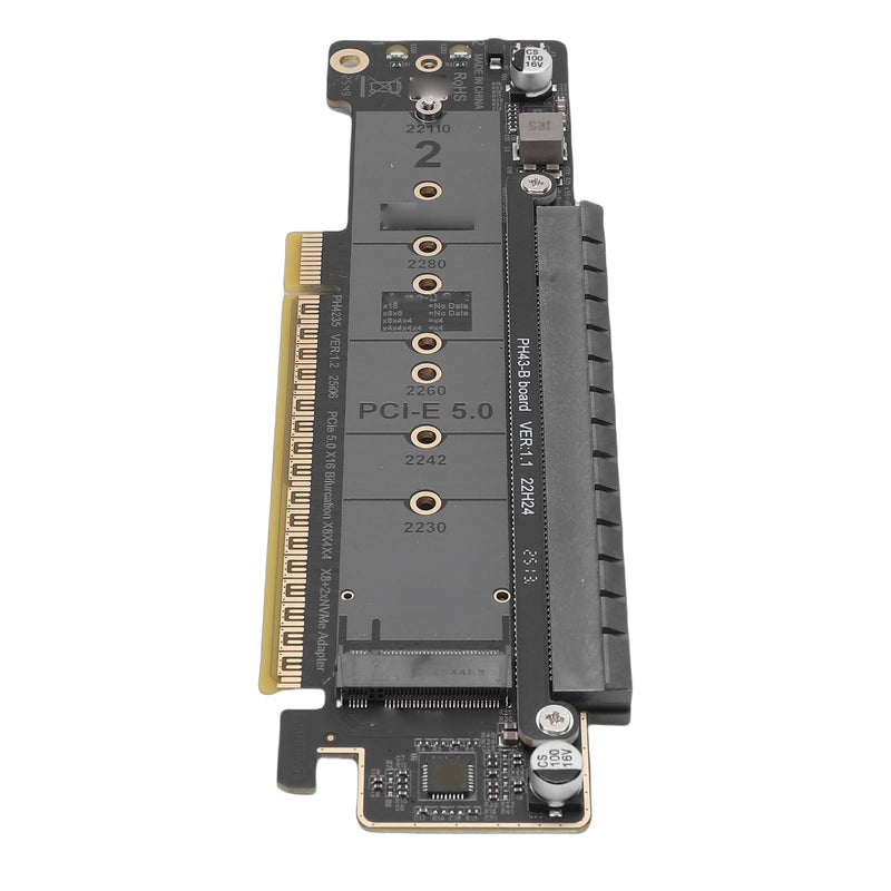 PCIe 5.0 X16 to Dual M.2 M Key Adapter Card, .2 PCIe NVMe Expansion Card, Supports X8 X4 X4 Split, to Adapter for High Speed SSD Expansion