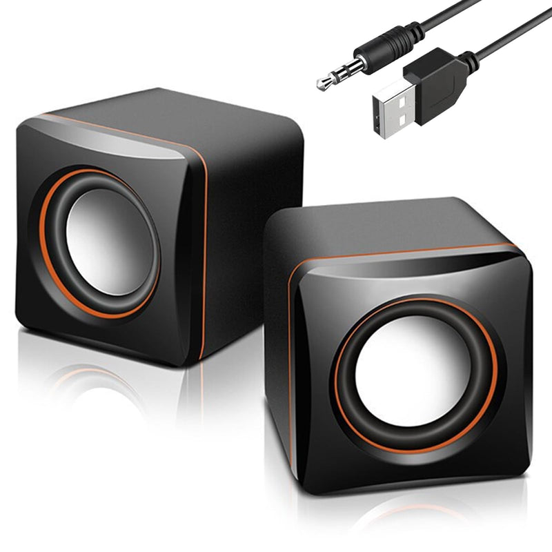 G GENLEAS 1 Pair USB 2.0 Wired Computer Speakers, Mini Desktop Laptop Speakers with Adjustable Volume, 3.5mm AUX Plug Portable Multimedia Stereo Sound Speaker for PC Laptop Tablet Desktop Black