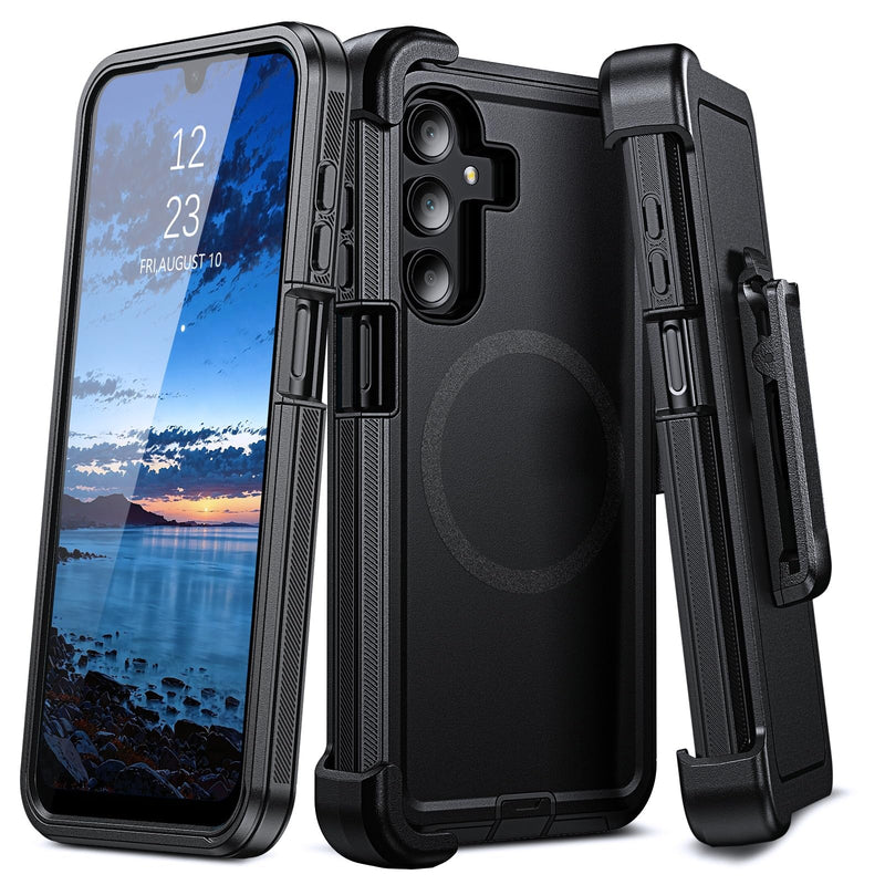 DUEDUE Magnetic Case for Samsung Galaxy A17 Case, Samsung A16 Case with Belt Clip Holster, Heavy Duty Protection Case[Compatible with Magsafe], Rugged Phone Cover with 360°Rotating Kickstand, Black