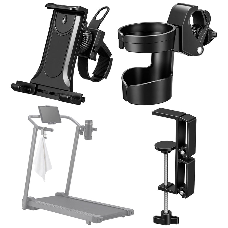3 Pcs Treadmill Accessories Black Set Universal Tablet Holder Foldable Towel Rack and Cup Holder for Treadmills Exercise Bikes Ellipticals Home Gym Fitness Equipment