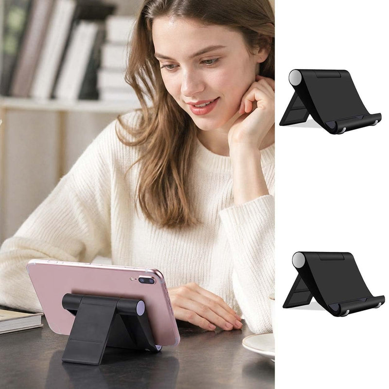 2 Pack Multi-Angle Cell Phone Holder, Universal Foldable Tablet Stand, Universal for Tablets, e-Readers and Smartphones-Black 3.8x2.9 in