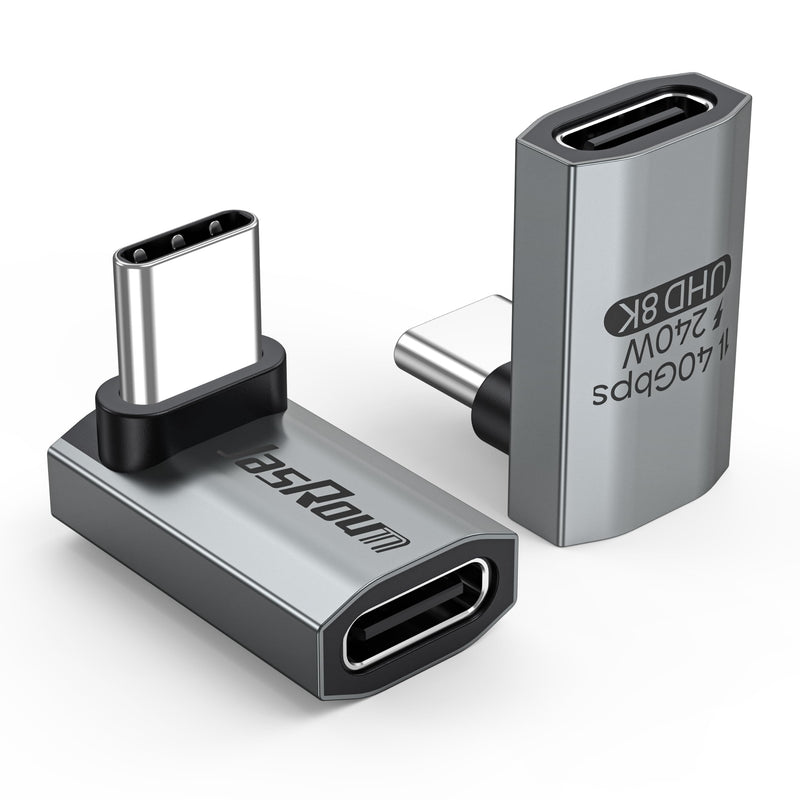90 Degree USB C Adapter Flat 2Pack, 40Gbps/240W Thunderbolt4 Right Angle | 8K@60HZ Video Type C Male to Female USB4 Extender Adapter Kit for Steam Deck, Switch 2, ROG Ally, Laptop, Docking, Quest 3 90 Degree