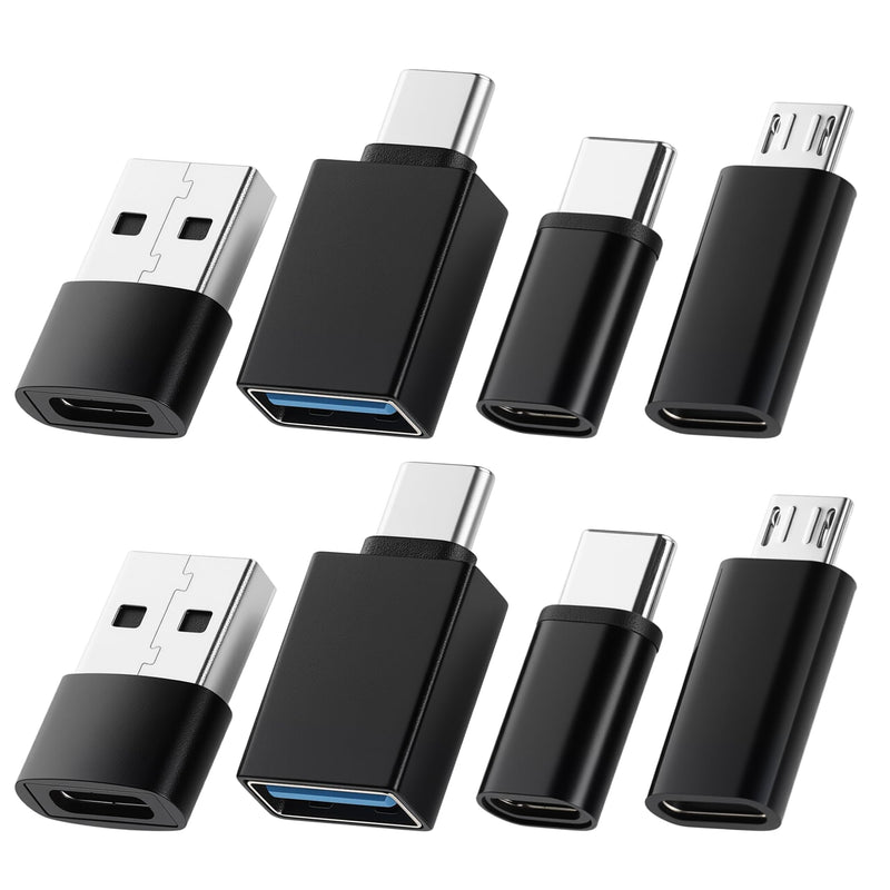 8pcs USB to USB C Adapter, Micro USB to USB C Female Male Converter Connector for Laptop Car Smartphone Headphone Mic PC