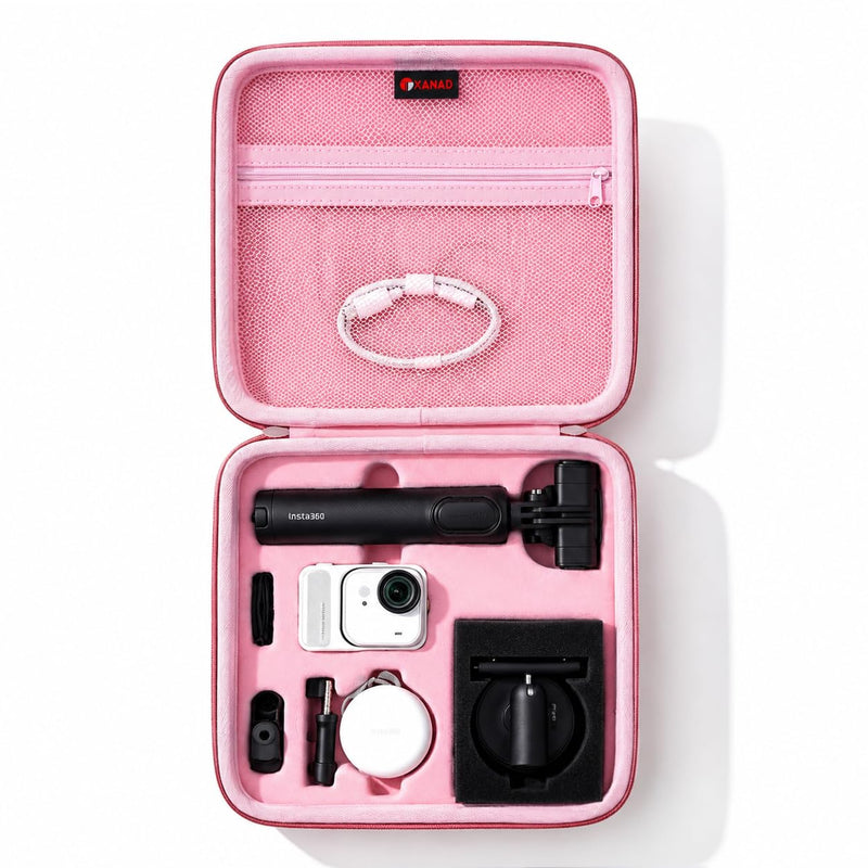 XANAD Hard Case for Insta360 GO Ultra/GO 3S/GO 3 Action 4K Vlog Camera,Pink | Carrying Cases for Insta360 GO Ultra/GO 3S /GO 3 Action Vlogging 4k Cameras Accessories with Rubber Hand Strap-Travel Partner Pink
