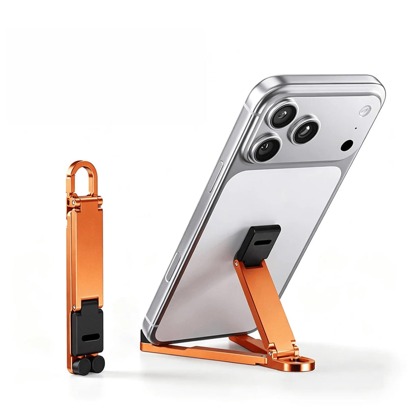 Aluminum Alloy Mini Desktop Cell Phone Holder,Foldable Keychain Phone Holder Portable Hands-Free Travel Phone Holder, Adjustable Angle Vertical and Horizontal,For All Phones,Offices,Travel (Orange) Orange