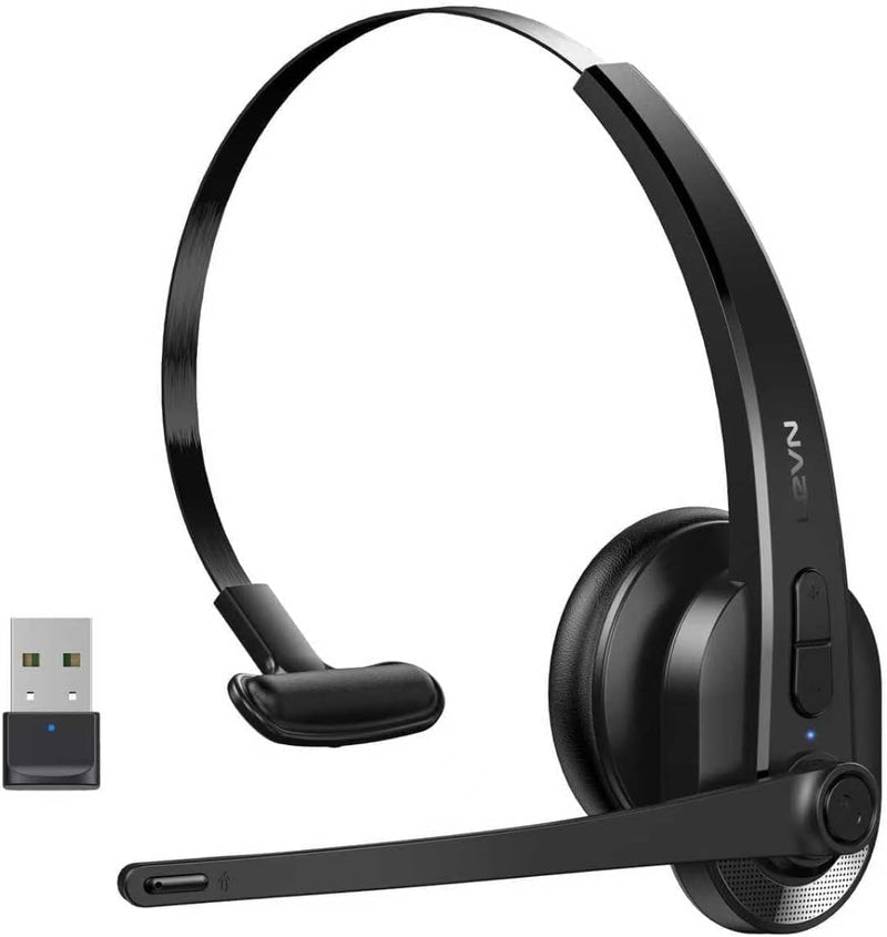 Wireless Headset with Mic for Work, Bluetooth Headset with Microphone(AI Noise Cancelling), Lightweight Comfortable with Mute Button Computer Headset with Microphone for PC/Office/Call Center/ Teams Black