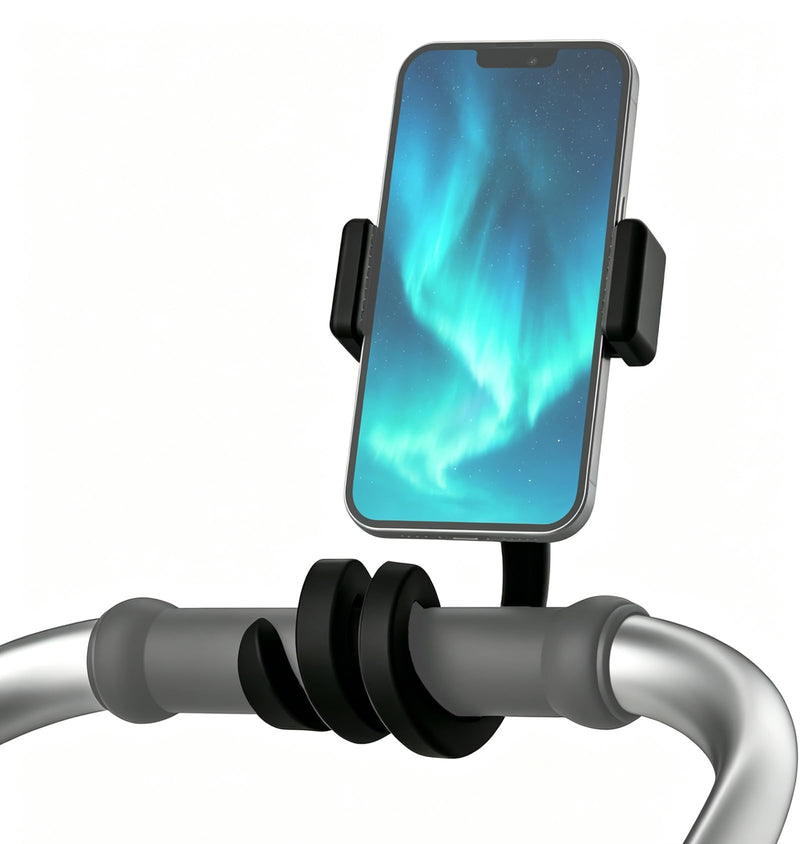 Portable Flexible Phone Holder for Stroller Handlebar, Treadmill, Spin Bike, Shopping Cart, Bed, Car, Table, Compatible with iPhone Android Phone Mount
