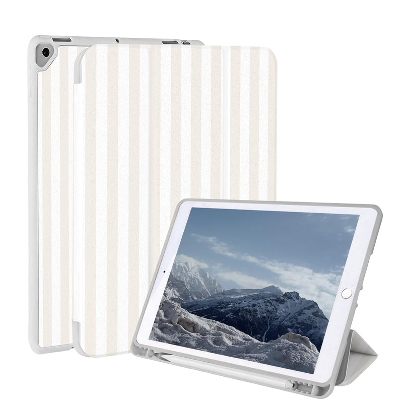 Case for iPad 9th/ 8th/ 7th Generation Case 10.2&10.5 Inch (2021/2020/2019 Release), Slim Lightweight Soft Trifold Back Cover with Pencil Holder & Auto Sleep/Wake Cover,Beige Stripes Beige Stripes 10.2 Inch iPad 9/8/7th＆10.5 Inch Air 3rd/Pro 10.5
