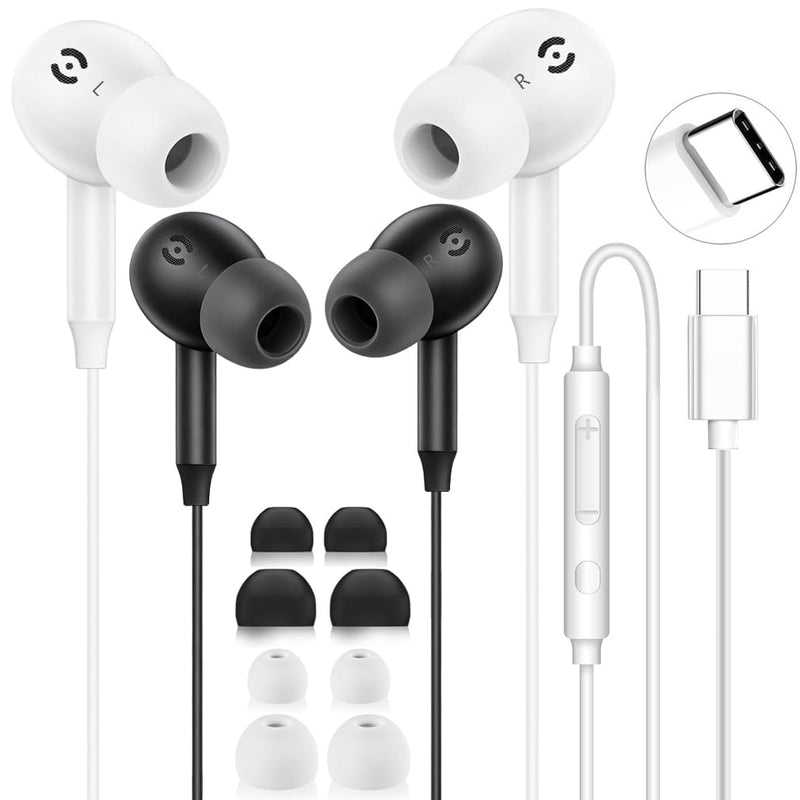 USB C Headphones for iPhone 17/16/15 Pro Max USB C Wired Earbuds with Mic | 2 Pack Type C Earphones Volume Control & Noise Cancelling In-Ear Earbuds Wired for Samsung Galaxy S25/S24 iPad Pro MacBook