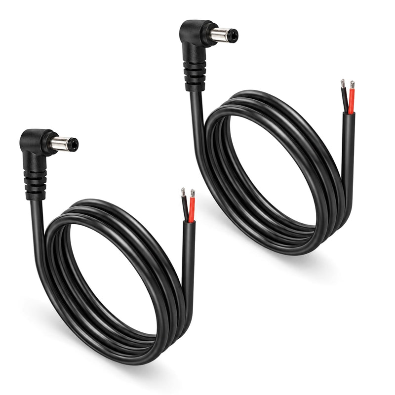 2 Pcs 90 Degree DC Power Pigtails Cable, Right Angle 5.5 X 2.5mm DC Plug to Bare Wire Open End Power Supply Replacement Repair Cord, for Monitors, Camera, 3.28ft