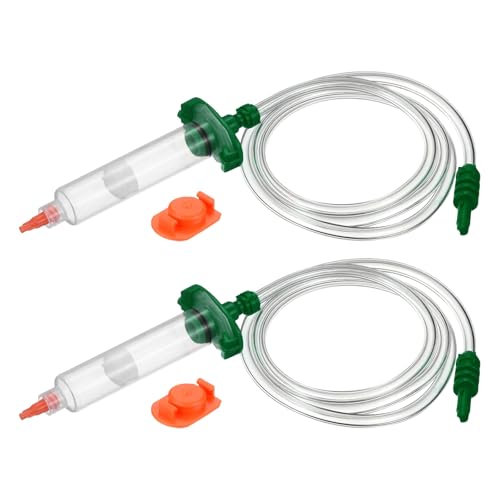 uxcell 2Pcs 10cc Air Tubing Glue Dispenser Syringes Kit, Syringes Connector Adapter Plastic Clear Tube Sleeve with Piston, End Cap, Top Hat for Industrial Glue Liquid Dispensing, Green