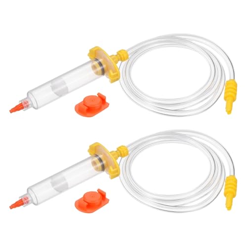 uxcell 2Pcs 10cc Air Tubing Glue Dispenser Syringes Kit, Syringes Connector Adapter Plastic Clear Tube Sleeve with Piston, End Cap, Top Hat for Industrial Glue Liquid Dispensing, Yellow
