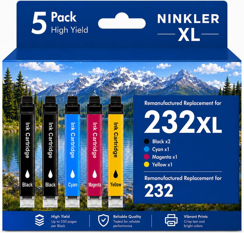 Remanufactured for Epson 232XL Ink Cartridges Combo Pack | for 232 XL for Epson XP-4200 XP-4205 Workforce WF-2930 WF-2950 Printer 5 Pack 2 Black 1 Cyan 1 Magenta 1 Yellow 3Black 1Cyan 1Magenta 1Yellow 6 Pack