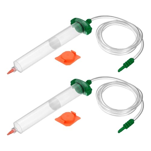 uxcell 2Pcs 55cc Air Tubing Glue Dispenser Syringes Kit, Syringes Connector Adapter Plastic Clear Tube Sleeve with Piston, End Cap, Top Hat for Industrial Glue Liquid Dispensing, Green