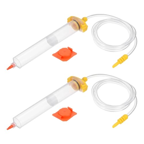uxcell 2Pcs 55cc Air Tubing Glue Dispenser Syringes Kit, Syringes Connector Adapter Plastic Clear Tube Sleeve with Piston, End Cap, Top Hat for Industrial Glue Liquid Dispensing, Yellow