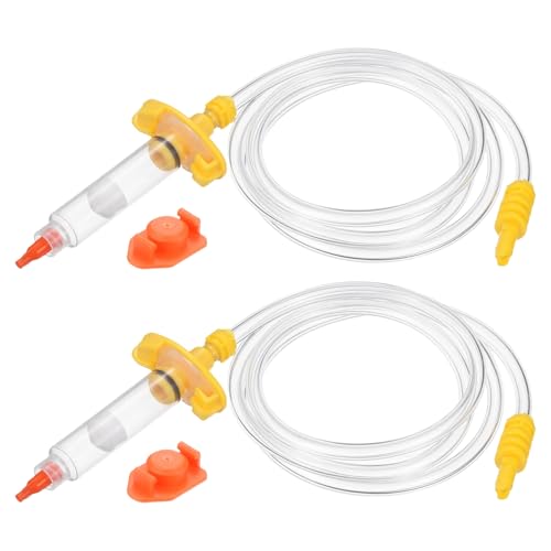 uxcell 2Pcs 5cc Air Tubing Glue Dispenser Syringes Kit, Syringes Connector Adapter Plastic Clear Tube Sleeve with Piston, End Cap, Top Hat for Industrial Glue Liquid Dispensing, Yellow