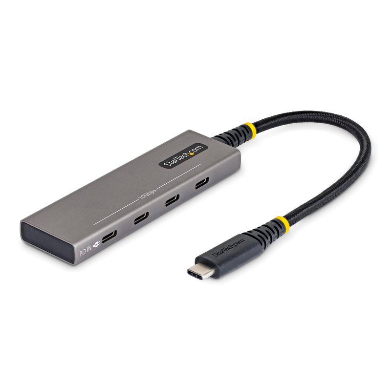 StarTech 4-Port USB-C Hub 10Gbps with 100W PD Charging (309B-USBC-HUB) | 3 dedicated 10Gbps USB-C data ports plus 1 shared data or PD port, Overcurrent protection, Driverless