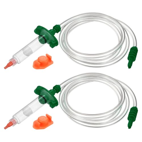 uxcell 2Pcs 5cc Air Tubing Glue Dispenser Syringes Kit, Syringes Connector Adapter Plastic Clear Tube Sleeve with Piston, End Cap, Top Hat for Industrial Glue Liquid Dispensing, Green