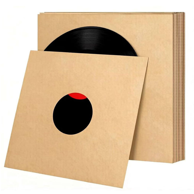 10 PCS 12" Vinyl Record Sleeves – 350GSM Blank Album Jackets with Center Hole, Anti-Static Protective Covers for 12-Inch Records Storage & Display (Kraft)
