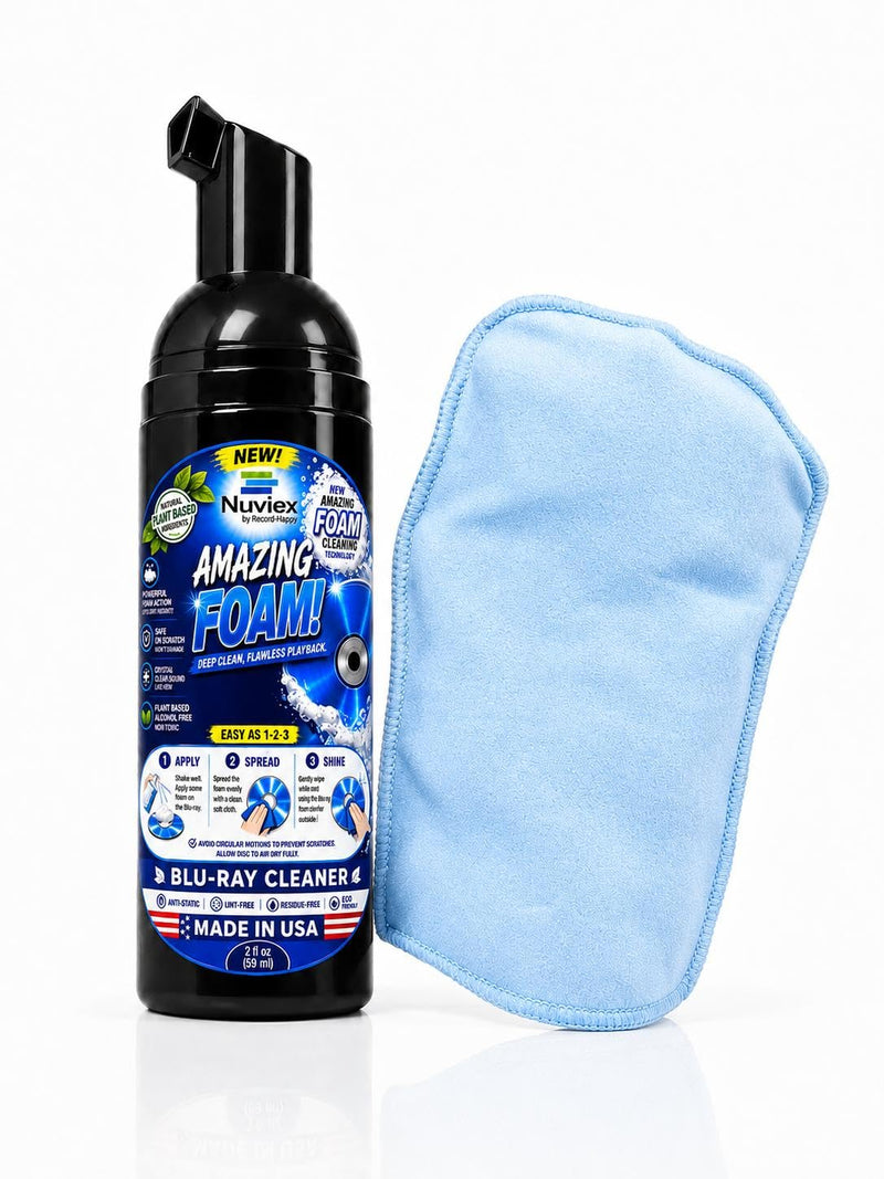 Cleaning Solution Spray Foam for Blu Ray Discs - Professional Optical Disc Cleaner for BluRay Discs, Safe Anti-Static Cleaning Fluid Set with Microfiber Cloth Glove