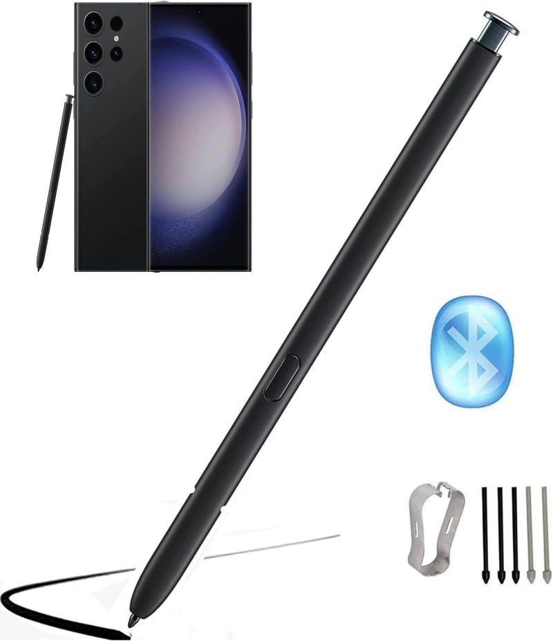 Galaxy S23 Ultra S Pen [WithBluetooth] Replacement for Samsung Galaxy S23 Ultra Stylus Pen, 4096 Pressure Sensor, Air Command Touch-Free Control+ 5*Tips (Black) Black