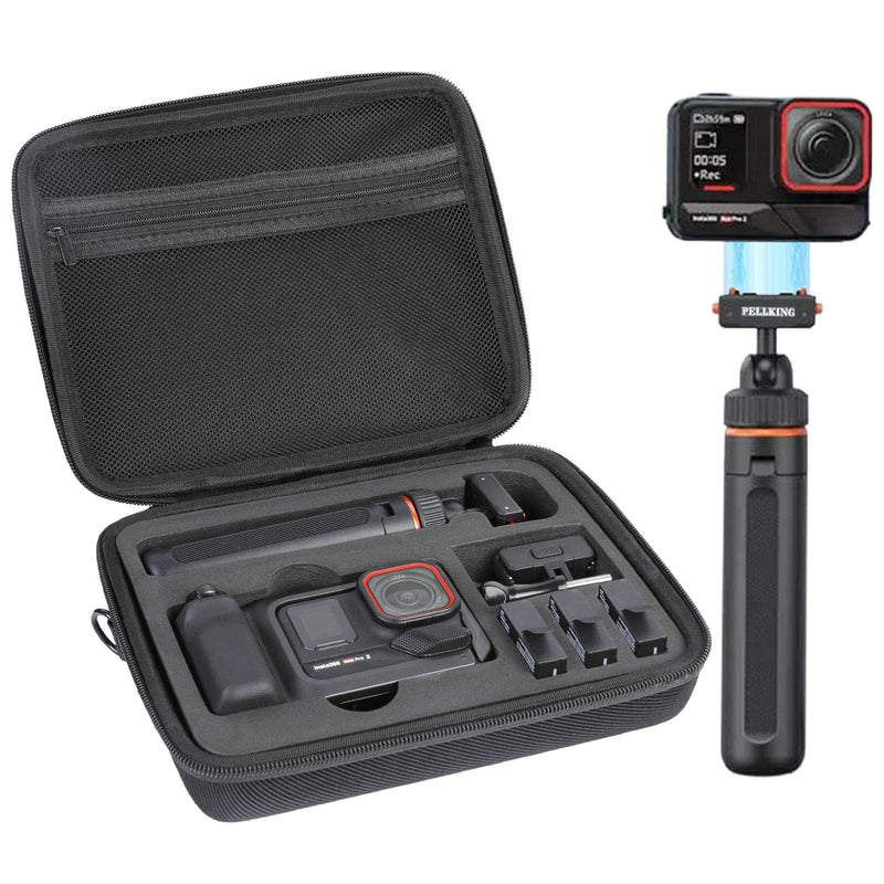 PellKing Selfie Stick & Carrying Case 2 in 1 Kit for Insta360 Ace Pro 2, 16.14in Selfie Stick Tripod with Magnetic Quick Release Mount, Portable Hard Case, Vlog & Travel for Insta360 Ace Pro 2