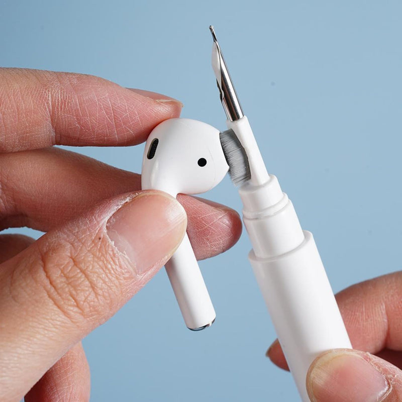 3-in-1 Multi-Functional Cleaning Pen Kit for Airpods, Earbuds, Keyboard, Camera Lens, Phone Port - Portable Earphone Cleaner Brush Tool for Bluetooth Headphones Charging Case (White) White
