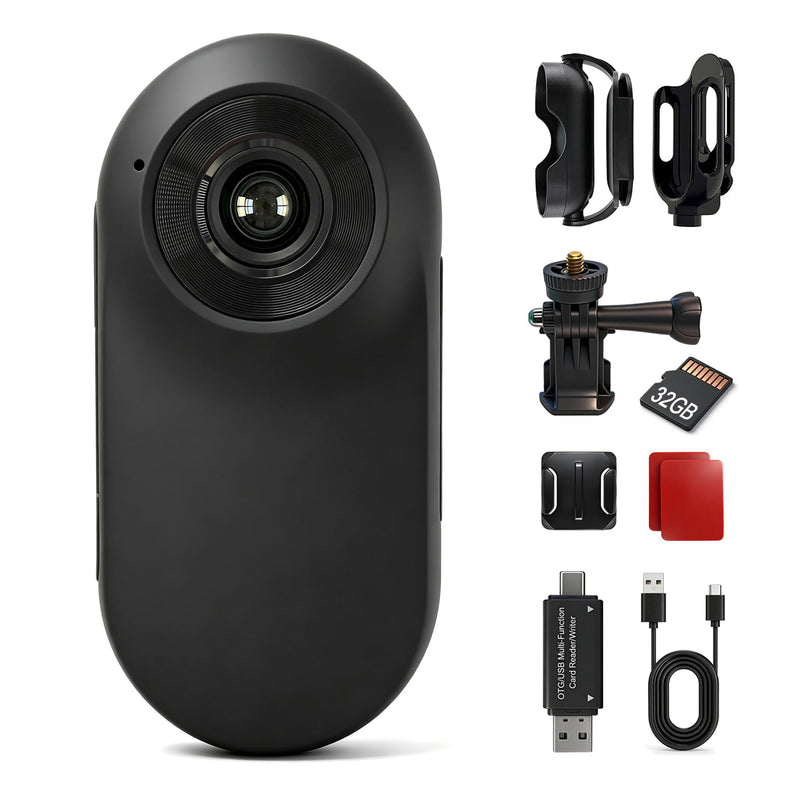 Mini Body Camera with 32GB, 26g Wearable Magnetic Body Cam, Black | 1" Screen,16GB Memory Card,Wearable,Thumb-size,Action Cam,POV,Hiking,Sports,Running,Walking,Vlogging