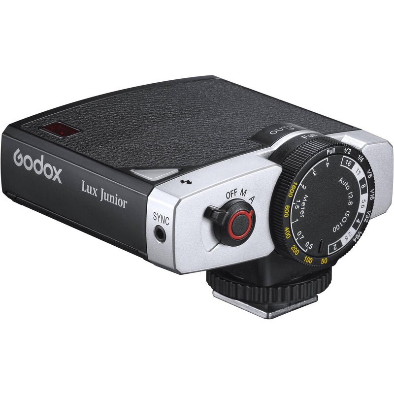Godox Flash Lux Junior Retro Camera Flash, Compact Portable Flash in Black with Simple Controls, Soft Even Lighting for Portraits, Everyday Photography, Beginners and Content Creators