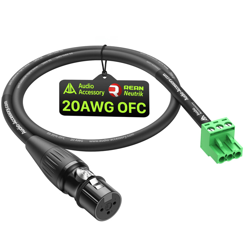 AA AUDIO ACCESSORY XLR to 3-pin Phoenix Cable 2ft, Neutrik REAN XLR Female Connector, XLR 3P Female to PHX3M NBKF/2EDG-5.08 3pin PCB Screw Terminal Block Adapter Connector Cord for Speaker, DSP, Mixer