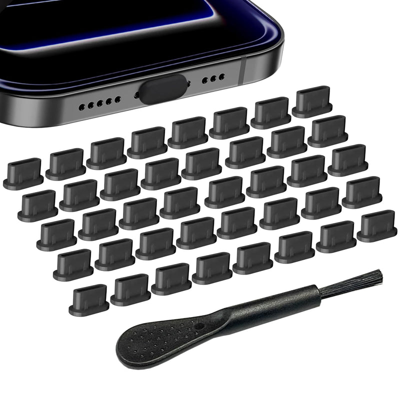 USB C Dust Plug, 40 Pack Anti-Dust USB C Plug Cover, Soft Silicone USB C Port Cover Universal USB C Cover for iPhone 15/16/17 Pro Max, Kindle, Samsung, Pixel, USB C Device (40 Black) 40 Black