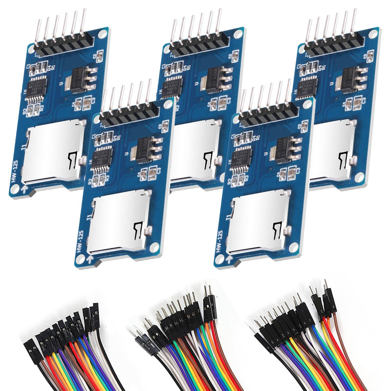 AITRIP 5PCS Micro SD TF Card Adapter Reader Modules with Multicolored Dupont Wire,with Logic Level Chip 3.3V 5V 6 Pin SPI Interface Compatible with for Arduino Raspberry Pi ESP32