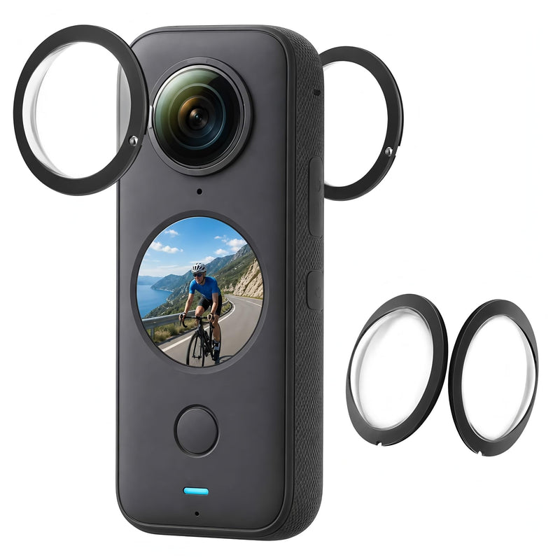 Sticky Lens Guard Custom fit for Insta360 X2, 2-Pack Protective Cover Cap with Anti-Reflective Coating, High Transparency 95% Light Transmission, Scratch-Proof Shockproof Dustproof, Easy Installation